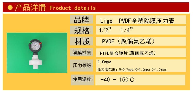 隔膜壓力表全塑PVDF產(chǎn)品詳情